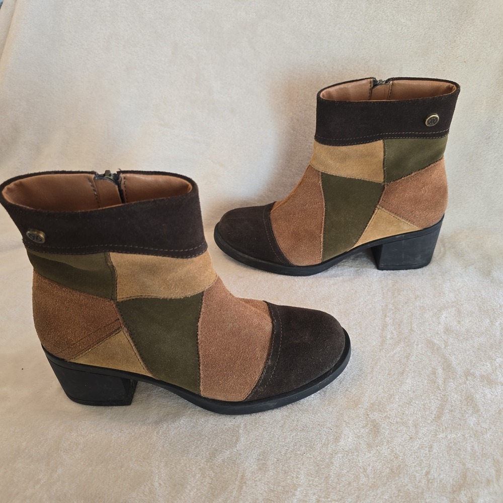 Bussola Treviso Trina Suede Patchwork Ankle Boots Earth Tones Boho-chic Size 37